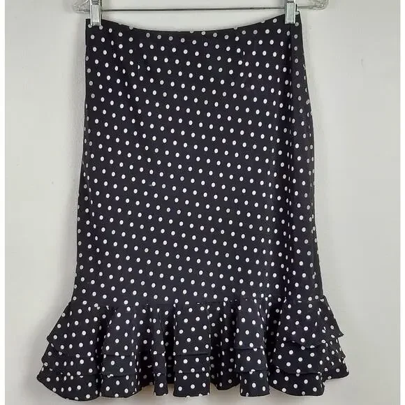 Evan Picón Women's Size 4 Ruffle Knee Length Pencil Skirt Black White Polka Dots - Picture 10 of 10